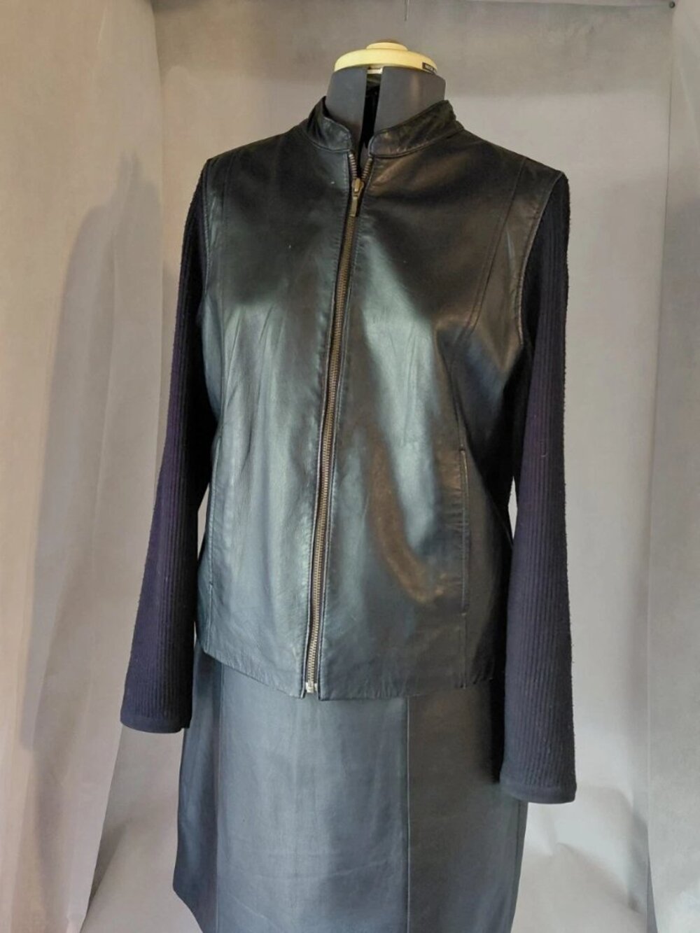 Jaclyn Smith Classic Two Piece Leather Women’s Skirt Suit Set